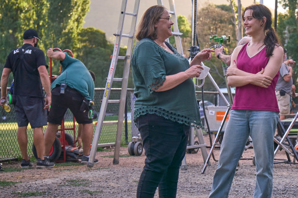 Katherine Langford on the set of Savage River with director, Jocelyn Moorhouse.