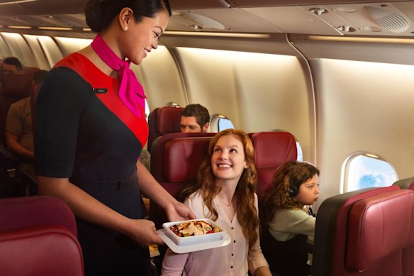 Making a meal of it: aboard a Flying Kangaroo flight.