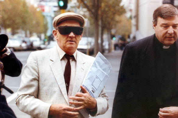 Notorious paedophile Gerald Ridsdale (left)  outside court in 1993.