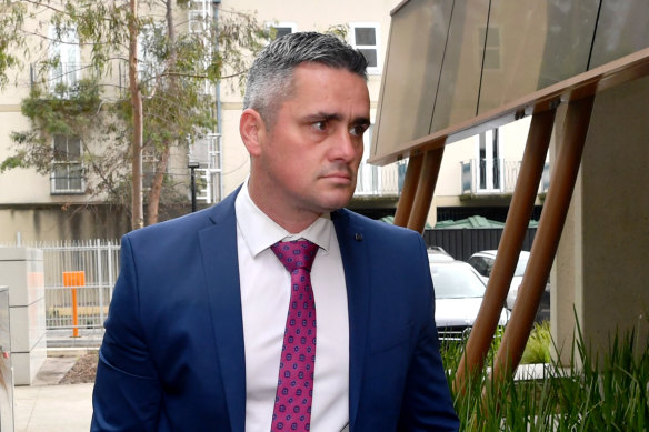 Detective Senior Constable Murray Gentner, seen here at the Coroners Court as a witness in the inquest into the 2017 Bourke Street massacre, has been accused of possessing images of dead people.
