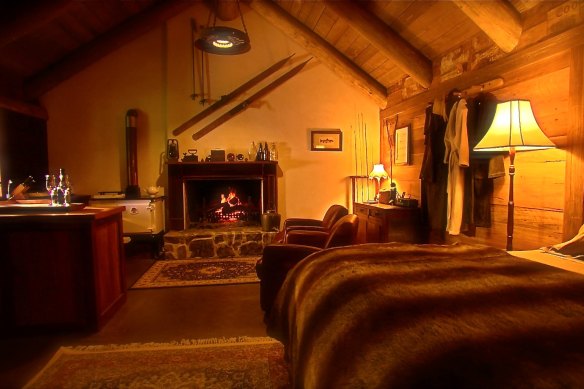 Inside rustic Moonbah Hut.