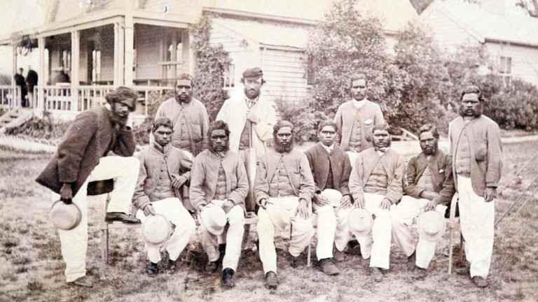 Tom Wills with the 1866 Aboriginal cricket team.