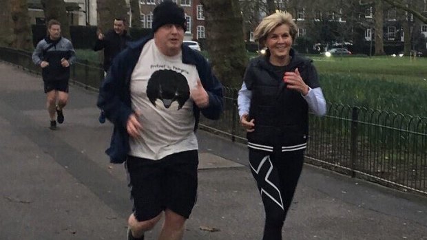 Julie Bishop and Boris Johnson enjoy a brisk jog around London. 