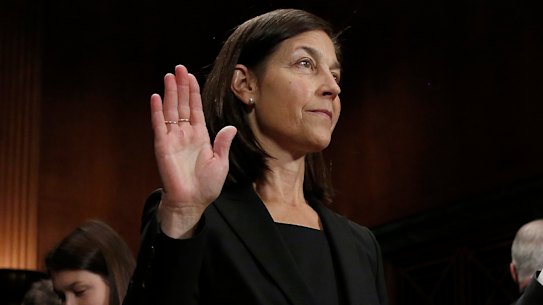 Karin Immergut is sworn in as a US District Court judge in 2018.