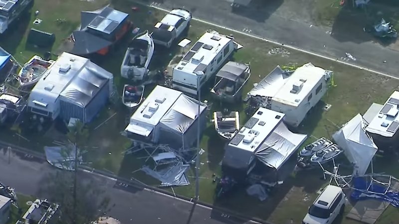 Holiday park smashed, crane snapped as freak storm hits coast