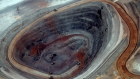 An aerial view of the OZ  Minerals Ltd. Prominent Hill open pit mine, containing copper and gold deposits, in South Australia.