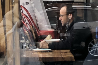 Working lunch for one: Adam Bandt at Tora Dumplings in Brunswick Street, Fitzroy, last Friday. 