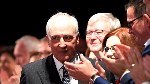 Former prime minister Paul Keating arrives at the Labor campaign launch.