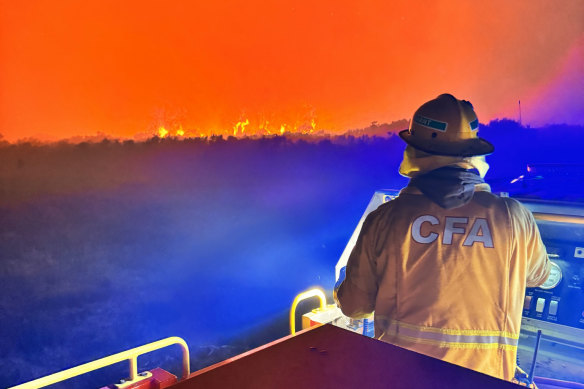 A CFA crew fighting fires in Cape Otway in January 2025.