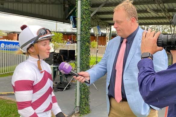 Apprentice Bronte Simpson, left, after a win.