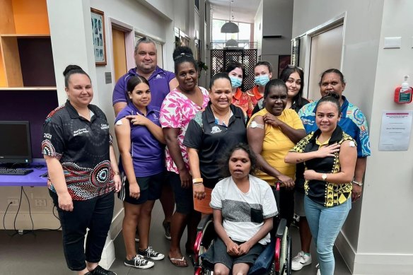 Staff and patients at the Mookai Rosie Bi-Bayan health clinic in Cairns are part of the push to get Indigenous Queenslanders in remote parts of the state vaccinated.