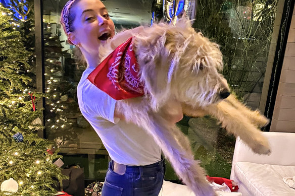 Amber Heard and her dog named Barnaby Joyce.