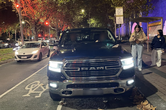 A Dodge Ram taking up space on a Melbourne street.