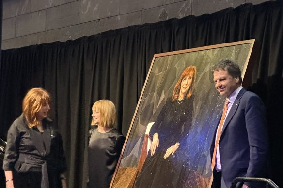 Margaret Gardner (left) and Monash chancellor Simon McKeon with her portrait at the NGV event.