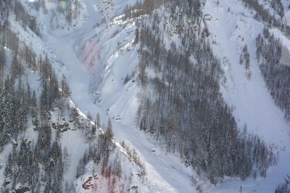 The avalanche that killed two men in the Couloir Vesses, a well-known freeride route in Courmayeur, in the upper Val Veny, northern Italy.
