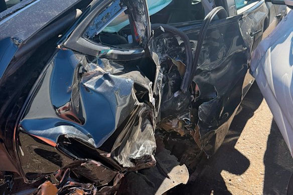 Labor MP Ed Husic’s car after the collision on Tuesday.