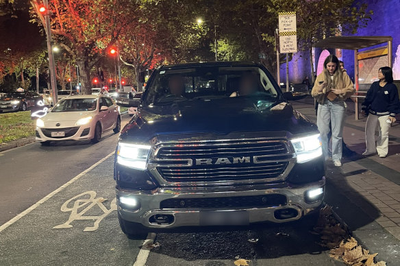 A Dodge Ram taking up space on the streets of Melbourne.