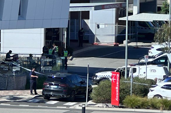 The scene outside Casey Hospital on Wednesday.