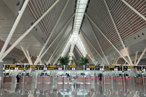 Cathedral ceilings and copious glass provide natural light reflected in the shiny floors, which are constantly being cleaned by staff.