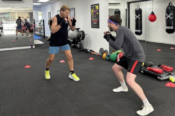 Kane Cornes in training for his Gather Round boxing bout.