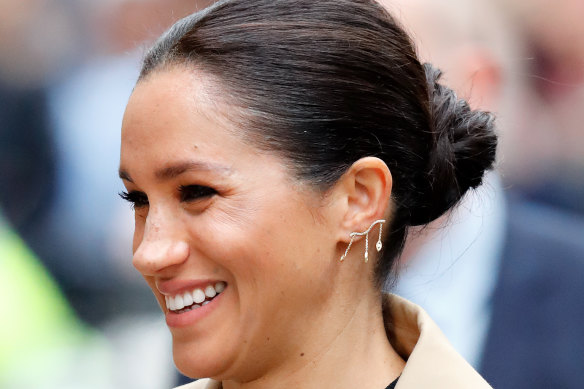 Meghan Markle sporting lab-grown diamond earrings in 2019. 