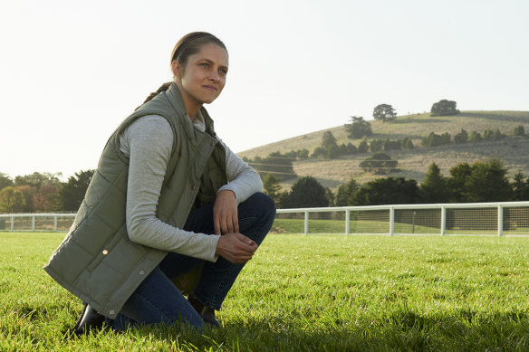 Trackwork: Teresa Palmer has ridden since she was a child, but riding horses is not the same as being a jockey, she says.