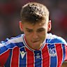 Justin Devenny scores Crystal Palace’s fifth and winning penalty in the penalty shoot out during the 2025 FA Community Shield match against Liverpool at Wembley Stadium.