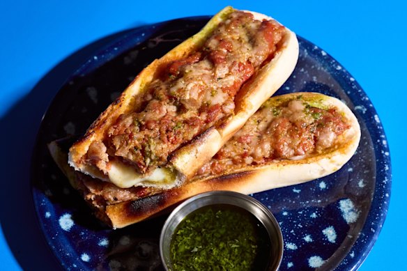 Argentinian choripan with chimichurri.