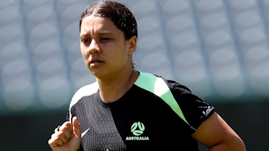 Sam Kerr at Matildas training on Thursday.