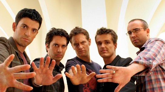 The team from The Chaser’s War on Everything (from left) Chas Licciardello, Chris Taylor, Craig Reucassel, Andrew Hansen and Julian Morrow.