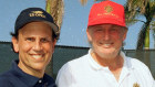 Michael Milken and Donald Trump at a tennis tournament on the Mar-a-Lago estate in February, 2000.