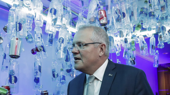 Scott Morrison at the Ocean Wave event discussing waste in the oceans, at the UN headquarters in New York.