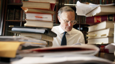 Justice Dyson Heydon in his Sydney chambers after being appointed to the High Court in 2002.