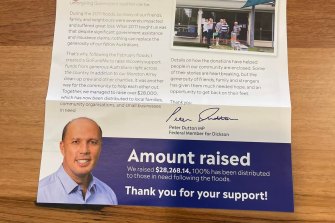 The flyer distributed to residents in Dutton’s Dickson electorate.