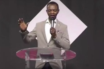 Christ Embassy Sydney Pastor Marvin Osaghae, leading a prayer on a livestream posted to social media earlier on Sunday. 