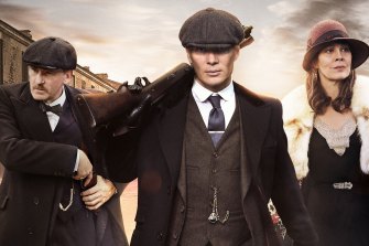 Paul Anderson (Arthur Shelby), Cillian Murphy (Tommy Shelby) and Helen McCrory (Polly Gray) in Peaky Blinders.