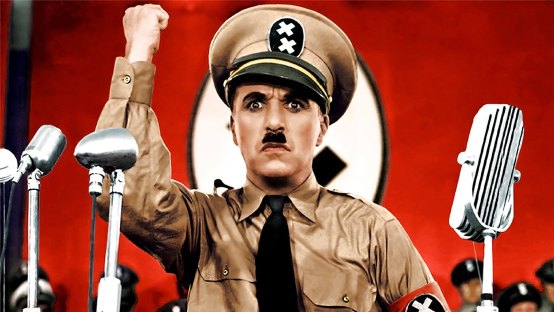 Charlie Chaplin in The Great Dictator. A brave film about freedom yet he left the US after being branded a Soviet sympathiser.
