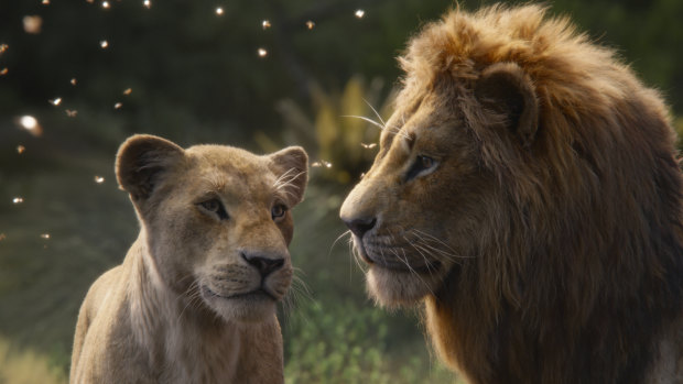 Nala, voiced by Beyoncé Knowles-Carter, and Simba, voiced by Donald Glover.