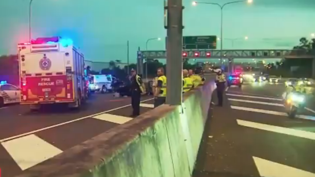 Emergency services respond to the crash at Wacol.