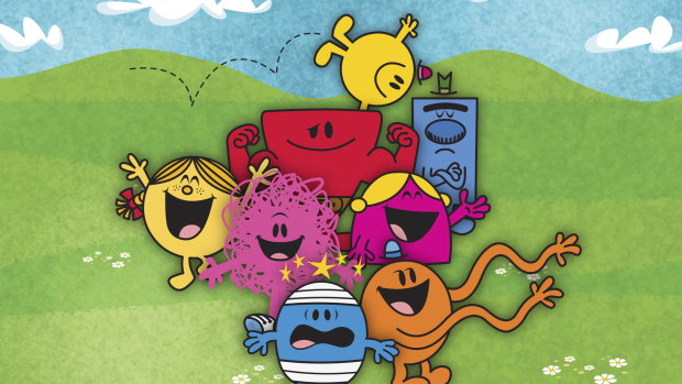 Roger Hargreaves' Mr Men  and Little Miss characters, including Mr Grumpy (top right).