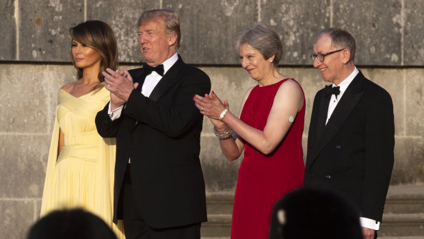 Theresa May was spotted wearing a diabetes patch when she met Donald Trump for a black-tie dinner in London.