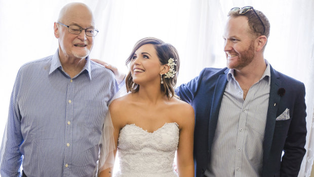 Tony Leighton (left) with son Terry and daughter April at her wedding just before he passed.