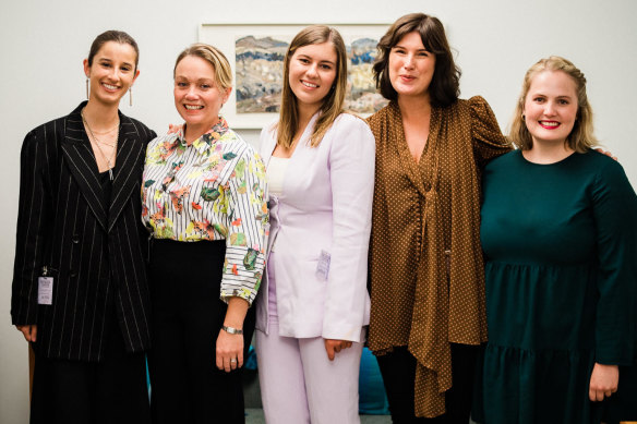 After sitting in federal parliament’s public gallery in 2022 to hear a statement of acknowledgement of harm from bullying and sexual harassment: consent advocate Chanel Contos and former political staffers Rachelle Miller, Brittany Higgins, Chelsey Potter and Josie Coles.