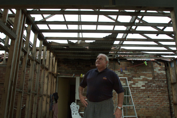 Bruce Fishpool, of Merewether, one of the many home owners affected by the collapse of HIH, pictured in March 2001.