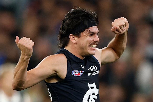 Focus of concern: Just why Carlton midfielder Elijah Hollands was allowed to take to the field on Thursday night remains an unanswered question by the AFL and the Blues.