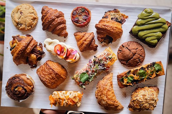 Pastries at Core Roasters include pandan kaya croissant toast and mushroom rendang hand pie.