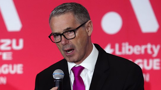 Former A-Leagues commissioner Nick Garcia (left) and executive chairman Stephen Conroy.