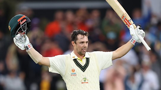 Head brings up his hundred in Hobart. 