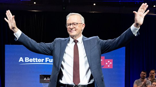 Opposition Leader Anthony Albanese during a Labor campaign rally in Brisbane on Sunday.