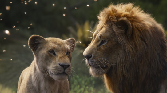 Nala, voiced by Beyoncé Knowles-Carter, and Simba, voiced by Donald Glover.